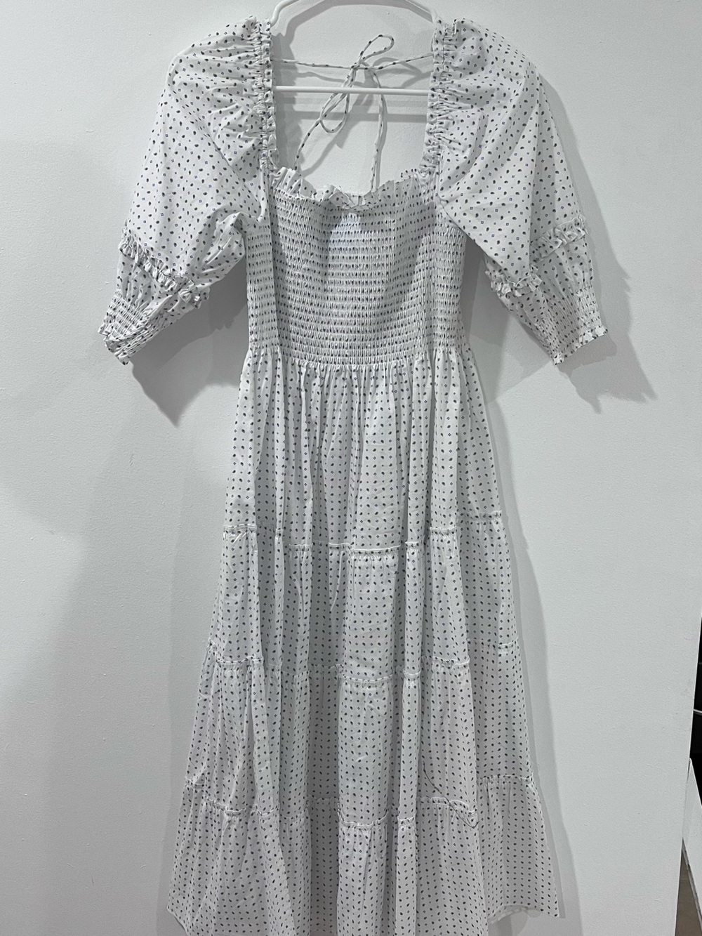 Hill House Home The Nap Dress White Blue Print Smocked Midi S